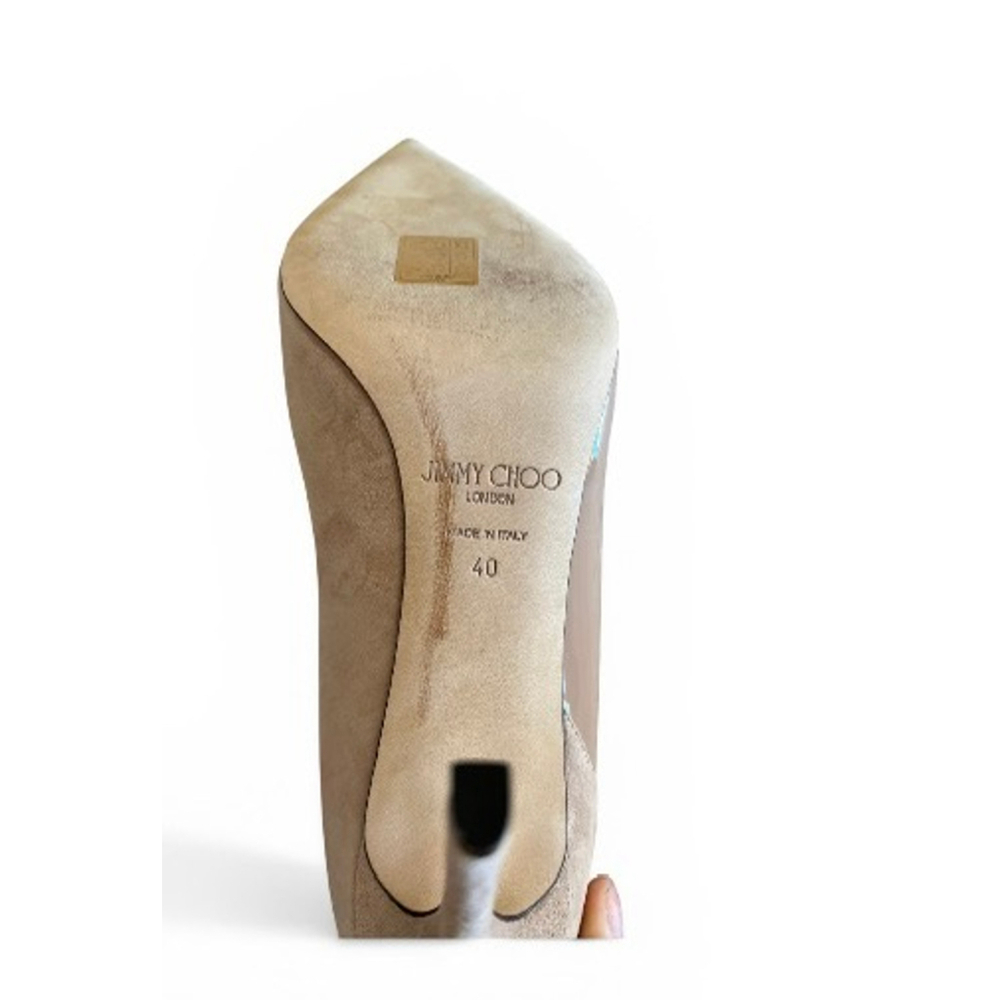 New Jimmy Choo Cass 95 Beige Patent Leather and Suede Pumps Sz 40-best fits a 9 - Picture 7 of 7